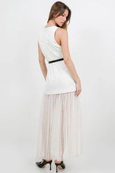 Mesh Polkda Dot Skirt Structured Woven Long Dress